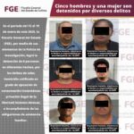 Cinco hombres y una mujer son detenidos por diversos delitos